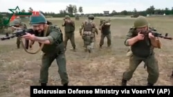 Belarusian soldiers attend a training by the Russian mercenary group Wagner in 2023. 