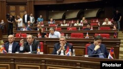 Armenia - Deputies from the opposition Hayastan alliance attend a parliament session in Yerevan, May 21, 2024.