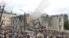 The toxicology building of the Okhmatdyt Children's Hospital which suffered a direct hit from a Russian missile. <br><br>The photographs were made on July 8, 2024, and one year later.