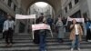 Armenia - Karabakh Armenian activists protest outside the Foreign Ministry in Yerevan, April 14, 2025.