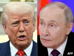 Această combinație de imagini îl arată pe președintele SUA, Donald Trump, în Biroul Oval de la Casa Albă din Washington, și pe președintele Rusiei, Vladimir Putin, la Kremlin, la Moscova.